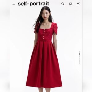 Self-Portrait Scarlet Lace Midi Dress